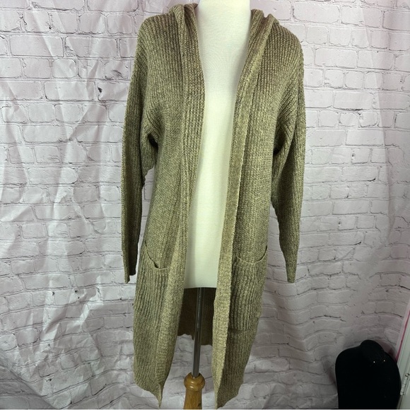NWT annabelle boutique duster sweater Cardigan open front hooded pockets neutral - Picture 2 of 8